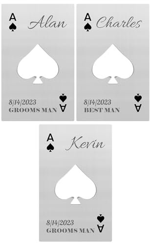 3PCS Personalised Bottle Openers Credit Card Size, Groomsmen Best Man Gifts for Wedding Bachelor Party, Stainless Steel Beer Bottle Opener, Spade A Silver