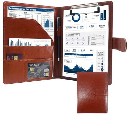 Schreibmappe A5 Klemmbrett Mappe mit Magnetischer Verschluss, organizer büro mappe, Braun Ordner, Dokumentenmappe für Unternehmen