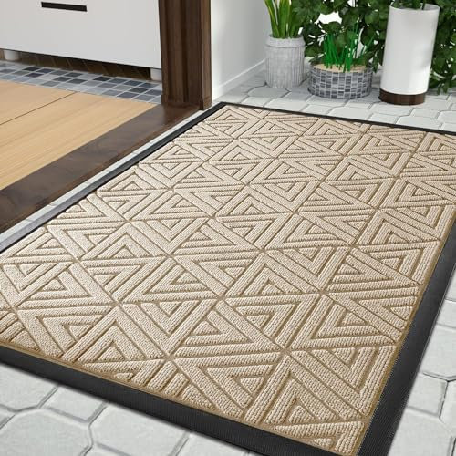 Yimobra Fußmatte für den Außenbereich, strapazierfähige und langlebige Eingangsmatte für den Außenbereich, leicht zu reinigen, wasserabweisend, 75 x 43 cm, Helles Beige