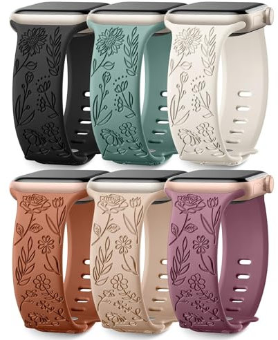 Wepro 6 Stück Floral Silikon Armband Kompatibel Mit Apple Watch 40mm 41mm 38mm 42mm Damen, Weiches Niedliches Muster Sport für iWatch Series 10 9 8 7 6 5 4 SE, Set A