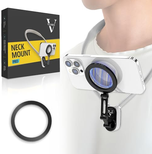VLORIX Neck Phone Holder - Magnetische Hals-Halterung für Handys & Action-Kameras (mit Anti-Vibrations-Brustgurt), POV-Handyhalterung für Aufnahmen, Telefonhalterung für iPhone/Android,