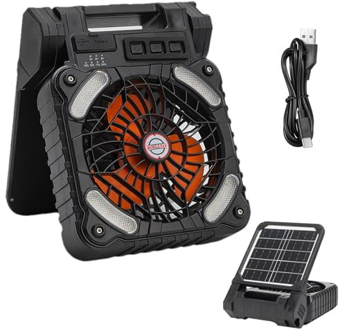Ventilatore da campeggio solare, Ventilatore solare da campeggio,Ventilatore a batteria solare per campeggio |Ventilatore da scrivania portatile ricaricabile da 10000 mAh con 4 velocità del vento e 3