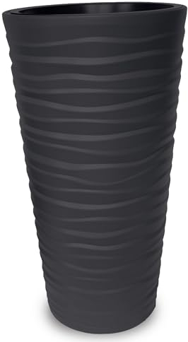 Tecnokit Vaso alto cilindrico Bora, in polipropilene, resistente ai raggi UV, sottovaso estraibile incluso, fioriera da esterno per piante e fiori, dimensioni cm 40x75 h (ANTRACITE)