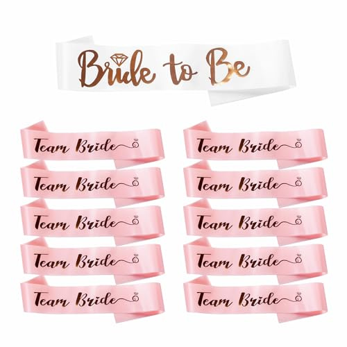 Set di fasce per addio al nubilato con fascia Bride to Be bianca e 10 fasce Team Bride rosa, accessori per addio al nubilato, accessori e decorazioni per sposa e Team Bride per addio al nubilato e