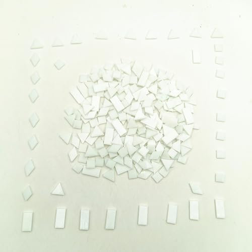 Glasmosaikfliesen, 4 Formen, quadratisch, Diamant, Dreieck, Rechteck, 220 Stück, Buntglas-Mosaikstücke für handgefertigte Kunst, Handwerk und Heimdekoration (weiß)