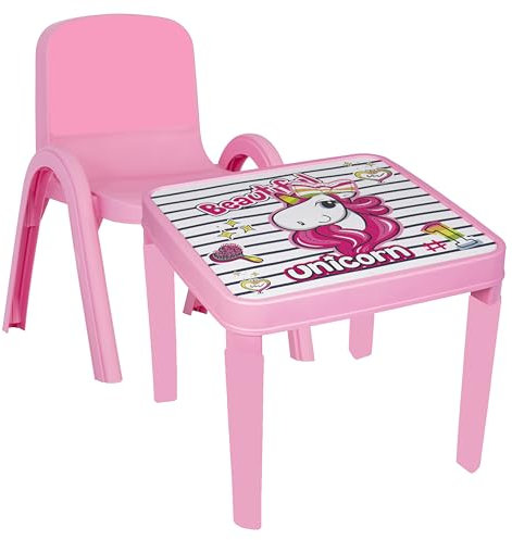 A406 Toddlers Table and chair set children chairs and Table set Kids Plastic furniture for bedroom study desk and chair for Boys and Girls Indoor and Outdoor (Pink)