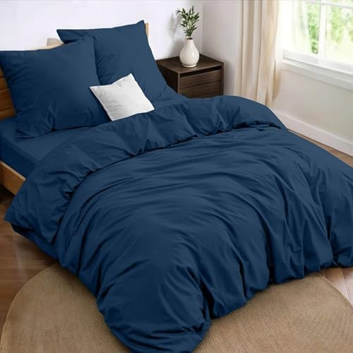 Dreamzie - Parure de Lit 160x200-4 Pièces - Bleu Foncé - Microfibre Douce