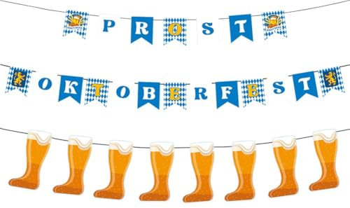 Fituenly 2 Stück Deutschland Oktober Oktoberfest Banner Buchstaben-Banner, Kuchendekoration, Bier, Pappe, Essen, Herzmuster