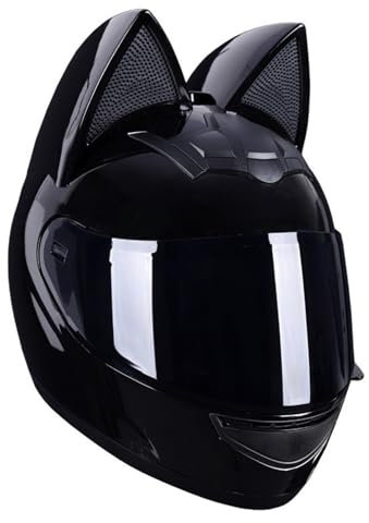 QJWMatic Motorradhelm mit Katzenohren, Integralhelme mit Visier, Motorcross-Helme, ECE-Zulassung, für Erwachsene, Männer und Frauen, Vier Jahreszeiten D,L57-59CM