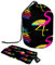 Trousse de toilette avec cordon de serrage, motif flamant rose, ananas noir, trousse de toilette en forme de tonneau, trousse de maquillage de voyage + petit sac, multicolore,