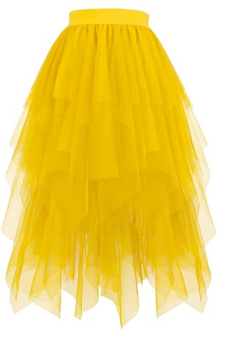 Hanpceirs Damen Tüll Röcke A-Linie Midi Tutu Rock | High Low Layered Puffy Fee Röcke, Unregelmäßiger Tutu Rock, Halloween Costumes, Cosplay Skirts, Mesh Skirts, Karnival Costume