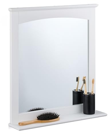 Relaxdays Badezimmerspiegel mit Ablage, Bad, Flur, rechteckig, HxBxT: 60 x 55 x 11 cm, MDF, Spiegel zum Aufhängen, weiß