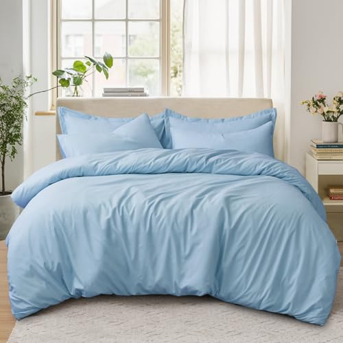 Tifschlaf Single Duvet Cover Set - Single Bedding Set Soft Brushed Microfiber with Zip Fastening, Baby Blue Quilt Bed Cover with 1 Pillowcase, Light Blue (135x200)