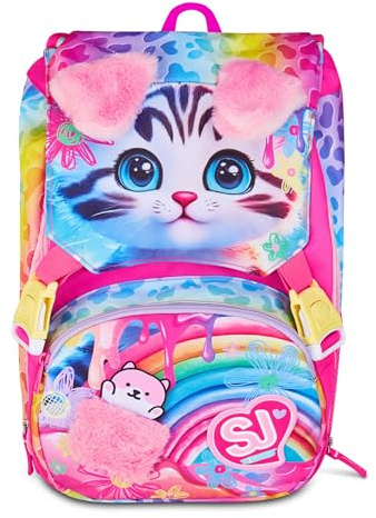 SJ GANG STYLE JAM GANG Schulrucksack erweiterbar Big, Fuchsia, Rucksack mit Trennwand innen, obere Tasche mit Plüschohren, Trinkflasche, 24 l, Rucksack für Grundschule, Mädchen, fuchsia, Taglia unica