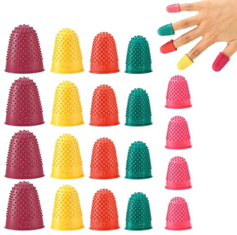 SHYSBV 20 Stück Gummi Fingerkissen 5 Größen Silikon Fingerhütchen Anti Rutsch Fingerkissen für Geld zählen Schreiben Sortieren Sportspiele mit Aufbewahrungsbox wiederverwendbar