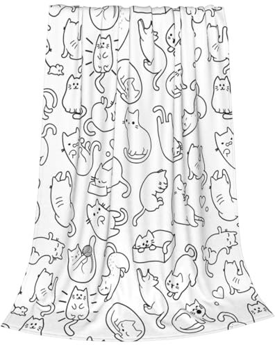 Newhomestyle Überwurfdecke mit niedlichem Katzen- und Katzenmotiv, warme Anti-Pilling-Bett-Fleecedecke, leichte, weiche, gemütliche Flanelldecke, Ganzjahresdecke für Sofa, Bett, Couch, 100 x 125 cm