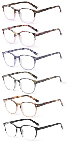 JM Lesebrille mit Blaulichtfilter mit Federscharnier, Quadratisch Blaulichtfilter Brille mit SehstäRke Damen 6 Packs +3.5