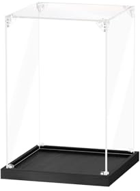 JUJOMAT Acryl-Vitrine für Sammlerstücke, zusammenbauen, klare Acryl-Boxen für die Anzeige von Lego-Actionfiguren, Puppe, Hobby-Spielzeug, schwarze Basis (20,3 x 20,3 x 30,5 cm, 20 x 20 x 30 cm)