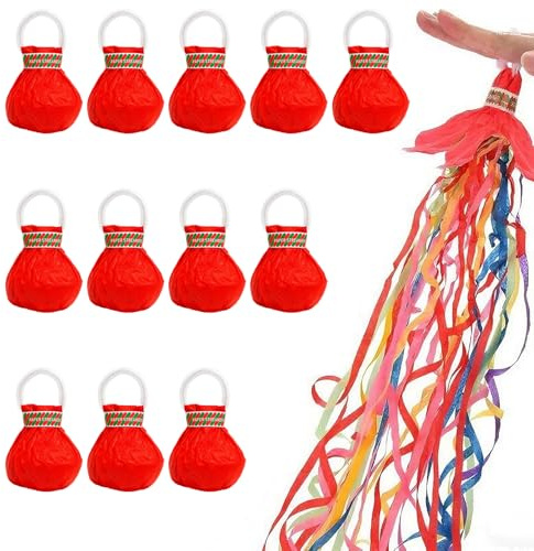 12 Stück Luftschlangen Geburtstag, Handwurf Luftschlangen, Wurf Konfetti Luftschlangen Kanone für Partys, Hochzeiten und Feiern, Weihnachten Abschlussfeier (Rot)