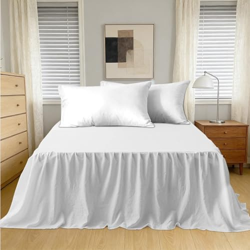 Tutamaz Cache-sommier élégant avec volants Wrap Around Style Jupe de lit à enrouler Housse de lit Ruffled Solid Bed Rock (140 x 200 cm, hauteur 45 cm) Blanc