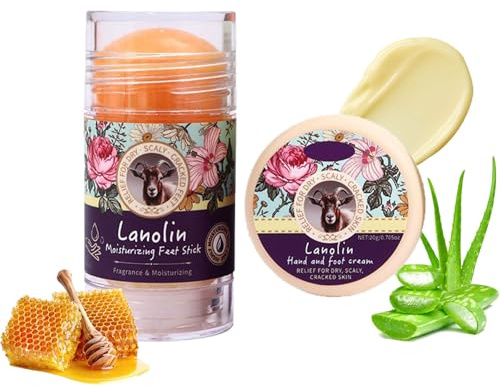 Lanolin Hand- und Fußbalsamstift, Lanolin Hand- und Fußcreme, Feuchtigkeitsspendender Stift für trockene, rissige Fersen, Hornhautentferner und Hautweichmacher, für Männer und Frauen (Balsam + Creme)