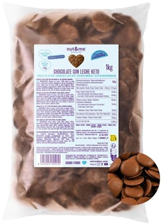 nut&me Pépites de chocolat au lait KETO 1 kg | Sans sucres ajoutés | Végétarien | Sans gluten | Sans OGM | Pâtisserie | Pack économique
