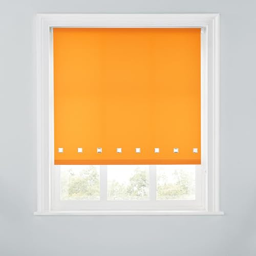 Trimmable Square Eyelet Roller Blind - 4FT - ORANGE - 120cm(W) x170cm(L) | Polyester Light-Filtering Roller Blind, Trim-To-Size for a Custom Fit, Brackets Inc, Ideal for Bedrooms, Kitchens & Lounges