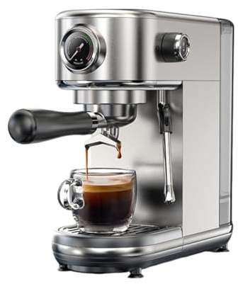 Smandy 20-Bar-Espressomaschine, Edelstahl-Kaffeemaschine mit Milchaufschäumer und Einstellbaren Einstellungen für Cappuccino Latte und Home (EU-Stecker 220 V)