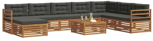 vidaXL Sofagarnituren 9 pcs Natur und Anthrazit Massivholz Akazie, Akazienholz Outdoor-Sofa-Set, modernes Gartenmöbel, Bequeme Liege, modulare Design, Poolbereich geeignet