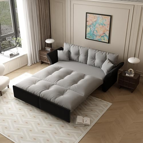 3-in-1 Schlafsofa – Ausziehbares Sofa Couch mit Tufting, 2 weichen Kissen | multifunktionales Sofabett, komfortabel & modern, hellgrau