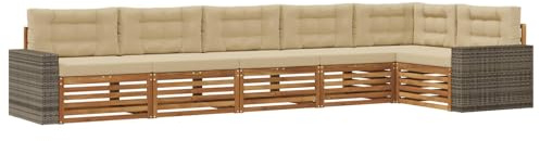 vidaXL Outdoor-Sofagarnitur 6 pcs Natur und Beige 402 x 172,5 x 73 cm, Patio-Sofa, langlebige Gartensitzmöbel, modernes Lounge-Set für Komfort im Freien