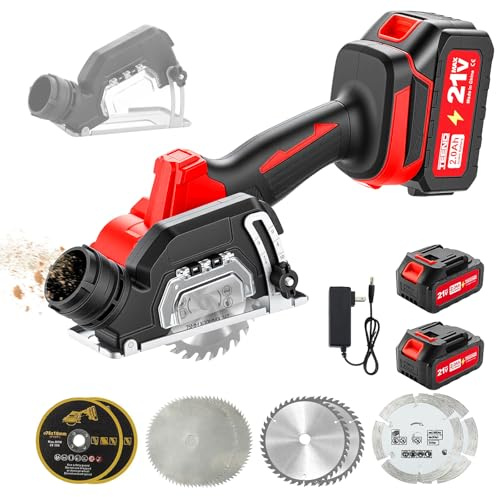 TEENO Scie Circulaire Sans Fil, Coupe Bois et Panneaux, 8 Lames 76mm | 2x2,0Ah Batteries, Compatible Makita Batteries, 20000tr/min, Réglage Profondeur & Biseau 0-45°, Ergonomique, Moteur Brushless