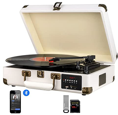 DIGITNOW! Bluetooth Vinile Giradischi, Portatile Convertitore Vinili con Altoparlanti Stereo Integrati e Pile,Supporto Aux in/USB/Codifica SD/Uscita RCA