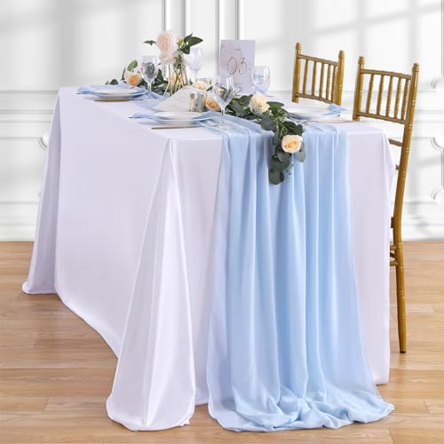 Blue Chiffon Table Runner 10Ft Long 27x120 Inches Romantic Wedding Linens Sheer Bridal Party Table Decorations