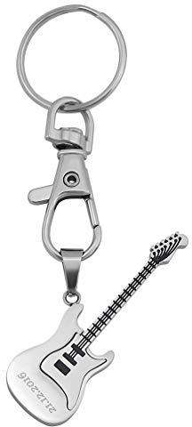 Hanessa Porte-clés personnalisé guitare électrique pour musicien | Porte-clés avec gravure en acier inoxydable argenté | Cadeaux personnalisés pour maman papa | Pendentif clé texte nom date, Argent