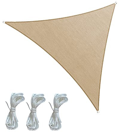 Rebecca Mobili Toile d'Ombrage Voile d'Ombrage Outdoor Tente Beige Triangulaire Cordes de Fixation Polyéthylène Anti UV 3,6x3,6x3,6 m (Cod. RE6340)