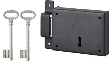 THIRARD - Serrure horizontale en applique à clé pour porte de cave, pêne seul, gauche, axe 60mm, 110x80mm, noir, 2 clés
