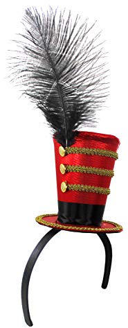 Nicky Bigs Novelties Mini Ringmaster Ringleader Kleines Zylinderhut Stirnband - Löwe Tamer Kopfschmuck - Spielzeug Soldier Kostüm Zubehör, Rot/Schwarz/Gold, Einheitsgröße