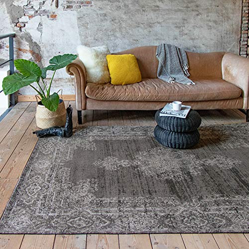 FRAAI | Home & Living Teppich Vintage - Dreams Anthrazit Braun - Baumwolle - Flachgewebe - Vintage - Wohnzimmer, Esszimmer, Schlafzimmer - Carpet