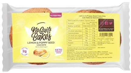 No Guilt Bakes Keto Cake Bites - Lemon & Poppy Seed (6 Packets) | Gluten-Free, Sugar-Free | Classic Dessert Reimagined for the Keto Diet