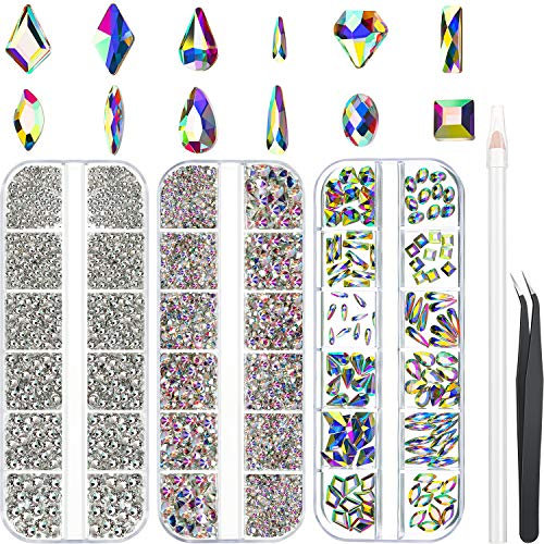 6120 Stücke AB Kristall Strass Set Multi Formen Glas Kristall AB Strasssteine, Einschließlich 120 Stücke Nagel Kristalle 6000 Stücke AB Flache Rückseite Strass Klar Edelsteine Diamant