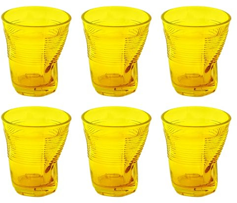 kaleidos Set 6 Bicchieri Accartocciati 22 cl Ø8 cm in Vetro Pressato Gialli