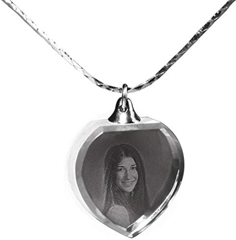MyPrezzie Glasanhänger mit Foto-Gravur inkl. Kette - Ihr persönliches Foto als Laserinnengravur im Glasanhänger (Herz)