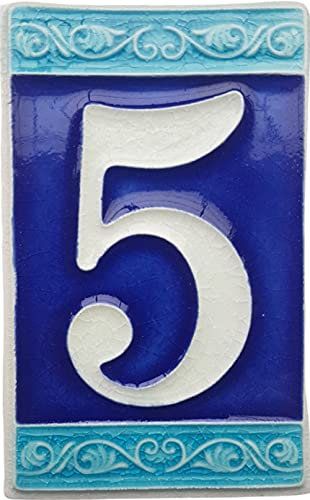 Numéros de maison phosphorescents peints à la main en céramique italienne, motif romain, taille du carreau : 11 x 7cm (5).