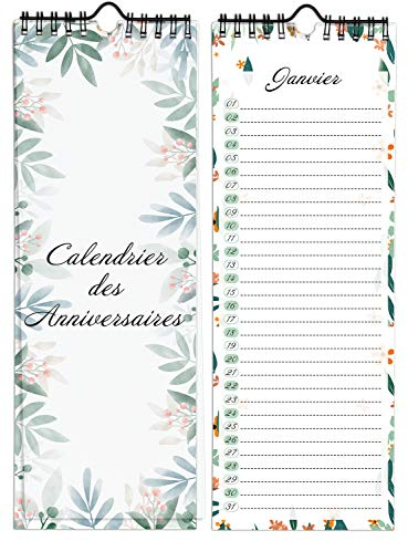 Perpetuel Geburtstagskalender Wandkalender Französisch für Familie, Büro, Kinder (grün)
