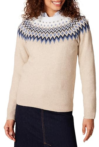 Amazon Essentials Jersey suave al tacto con cuello redondo y estampado isla Fair Mujer, Azul Gris Topo Mezcla Blanco Estampado Navideño, XXL