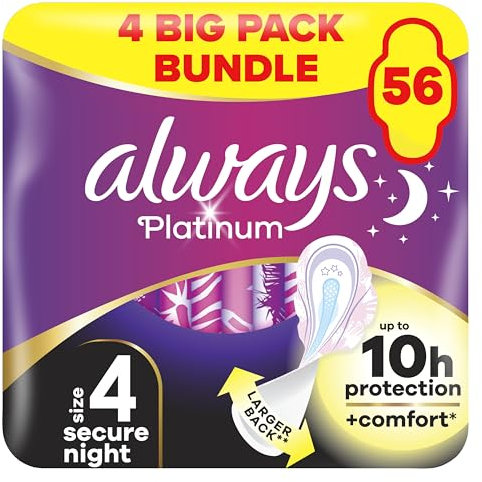 Always Platinum Secure Night Size 4 Sanitary Towels Wings VP 4x14ct