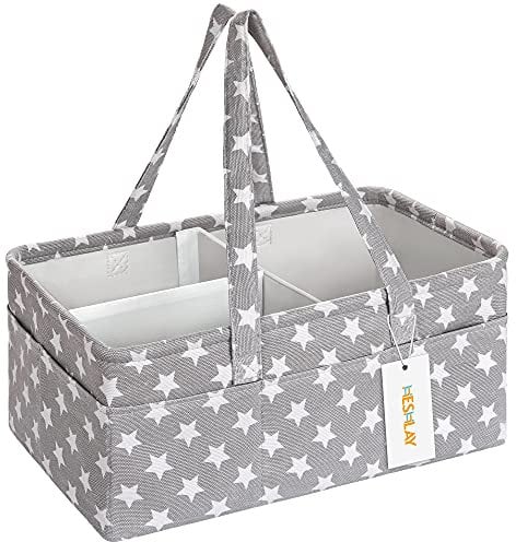 Heshlay Nappy Caddy - Sturdy Baby Diaper Organiser with Waterproof EVA on Polyester - Bag Storage for Storing Maximum Baby Supplies (Grey)
