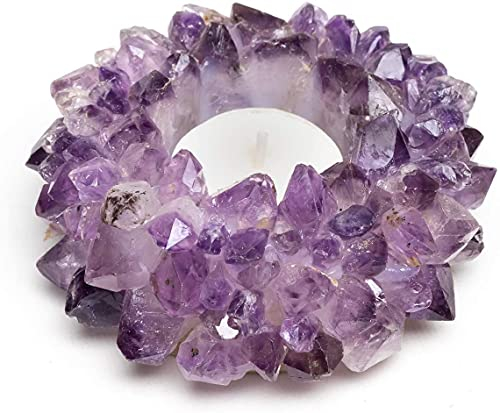 DesertUSA Natürlicher Meditations-Amethyst-Cluster mit Kristallpunkten – handgefertigter Chakra-Teelichthalter – dekorativer ruhiger, höherer Liebeenergie, passend für Teelicht-Kerzen
