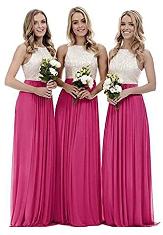 dinavian Vestido largo de gasa con encaje para mujer, vestido formal para fiesta de cóctel, dama de honor, boda, fucsia, 46